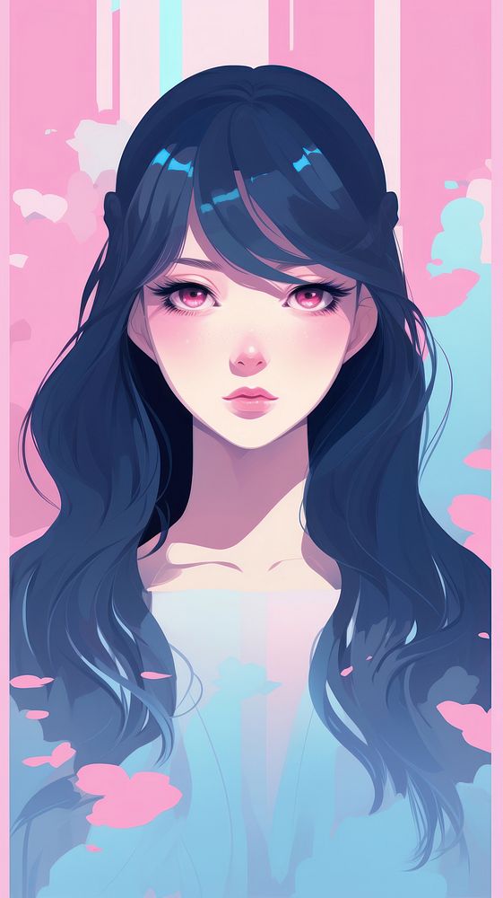  Pastel pink and purple and blue japanese female character aesthetic wallpaper drawing sketch adult. AI generated Image by…