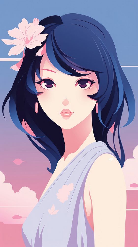  Pastel pink and purple and blue japanese female character aesthetic wallpaper adult anime publication. AI generated Image…