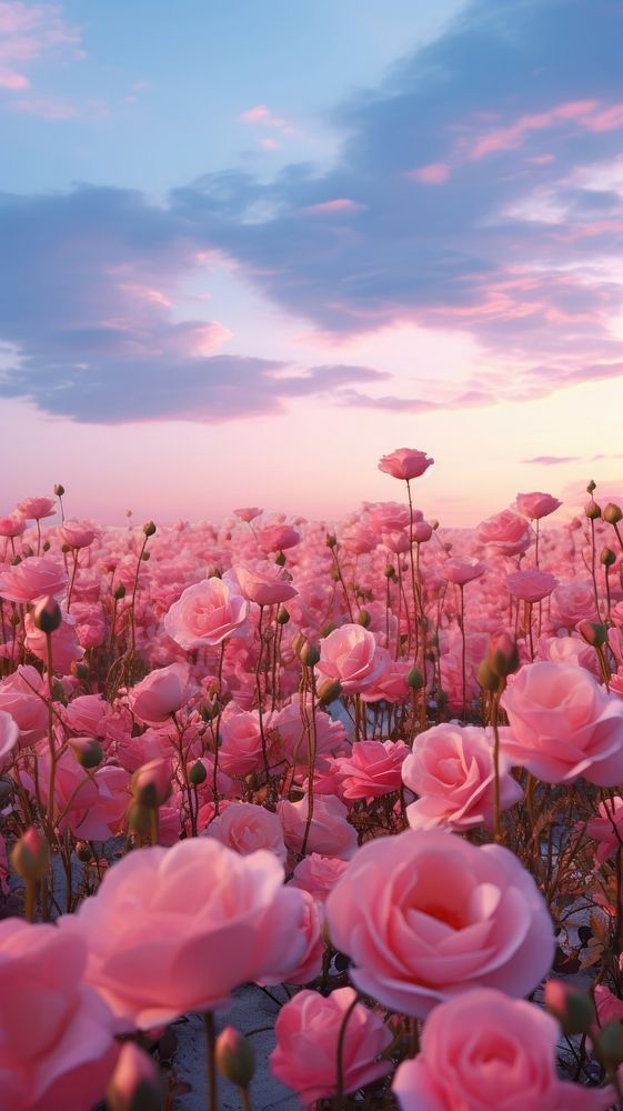  Field of rose sky backgrounds landscape. AI generated Image by rawpixel.