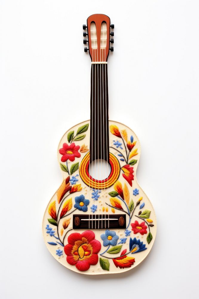 Guitar in embroidery style performance creativity pattern.