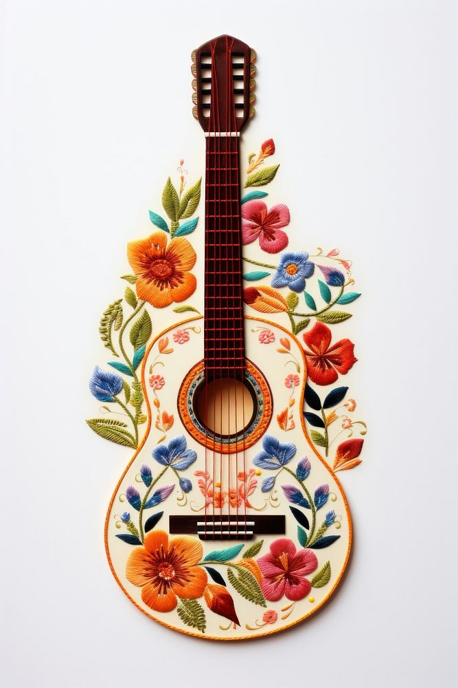 Guitar in embroidery style pattern creativity mandolin.
