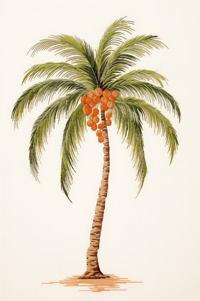 Palm tree in embroidery style plant arecaceae drawing.