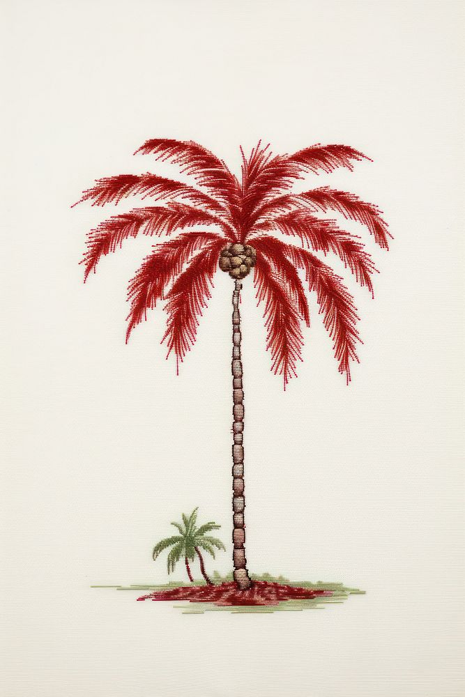 Palm tree in embroidery style plant art arecaceae.