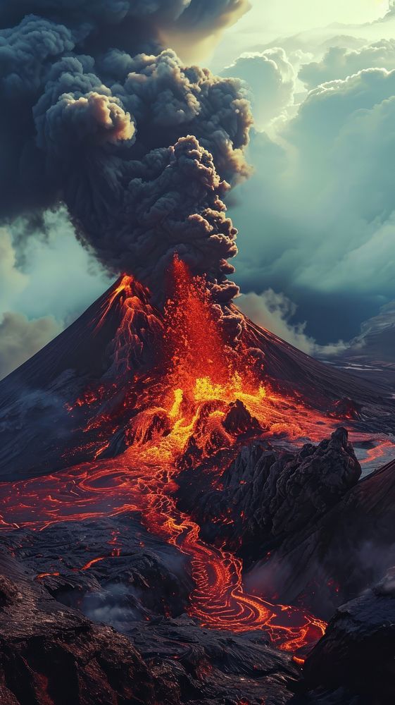  Volcano erupts Nature volcano nature mountain. AI generated Image by rawpixel.