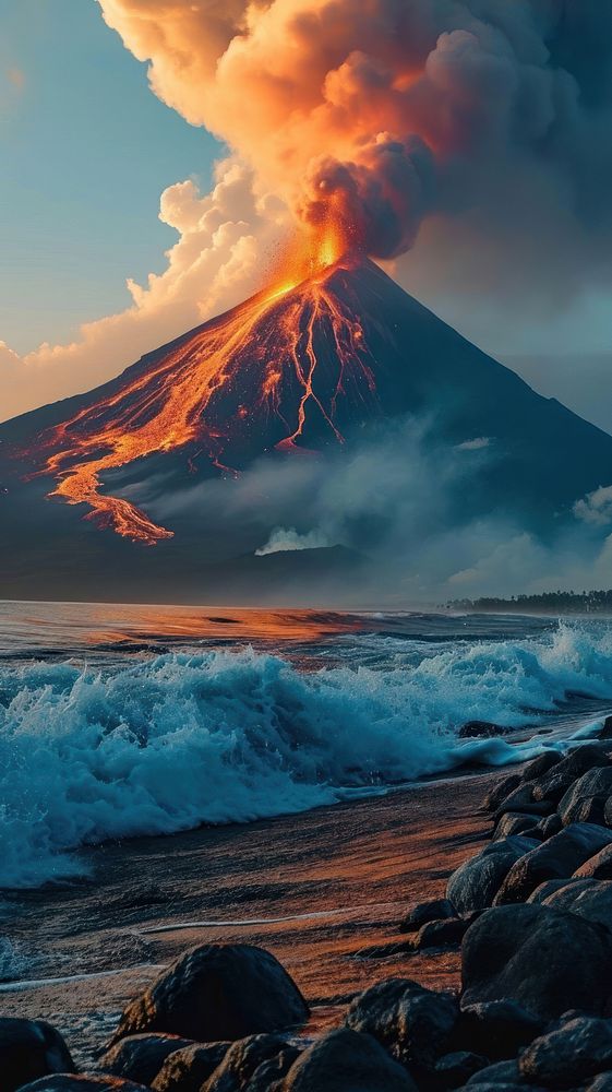  Volcano erupts Nature volcano nature mountain. AI generated Image by rawpixel.