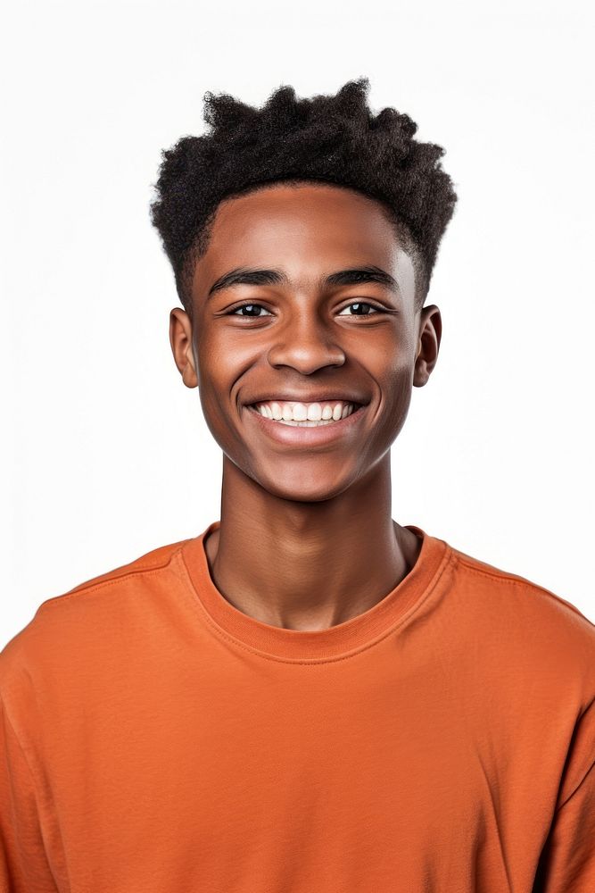 Portrait teenager of a handsome black man smiling portrait t-shirt smile.