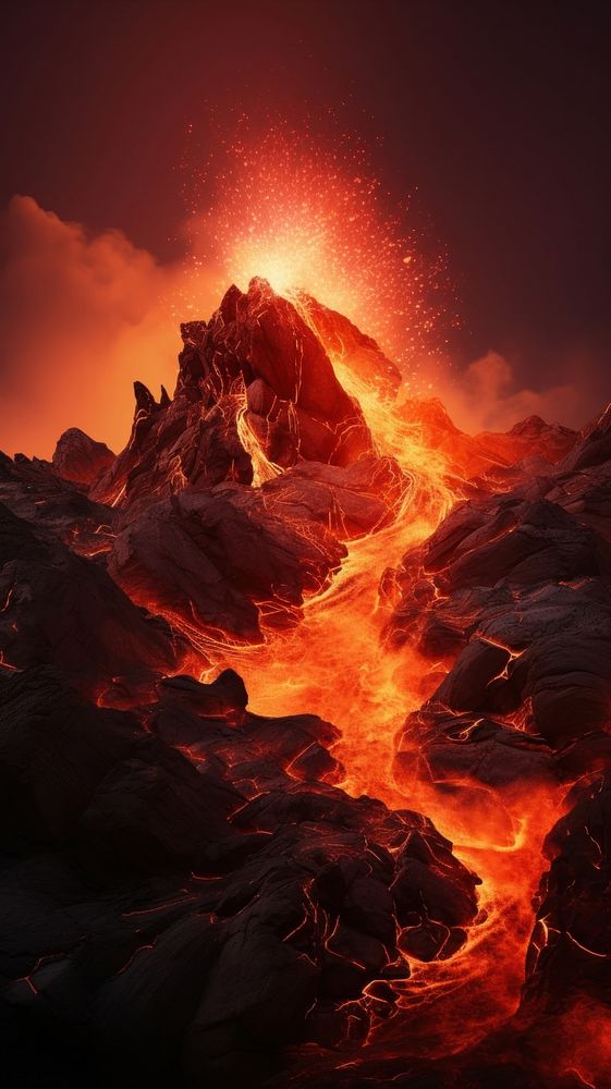  Rock formation nature lava erupts mountain outdoors volcano. AI generated Image by rawpixel.