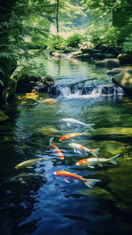  Nature nature stream fish. AI generated Image by rawpixel.