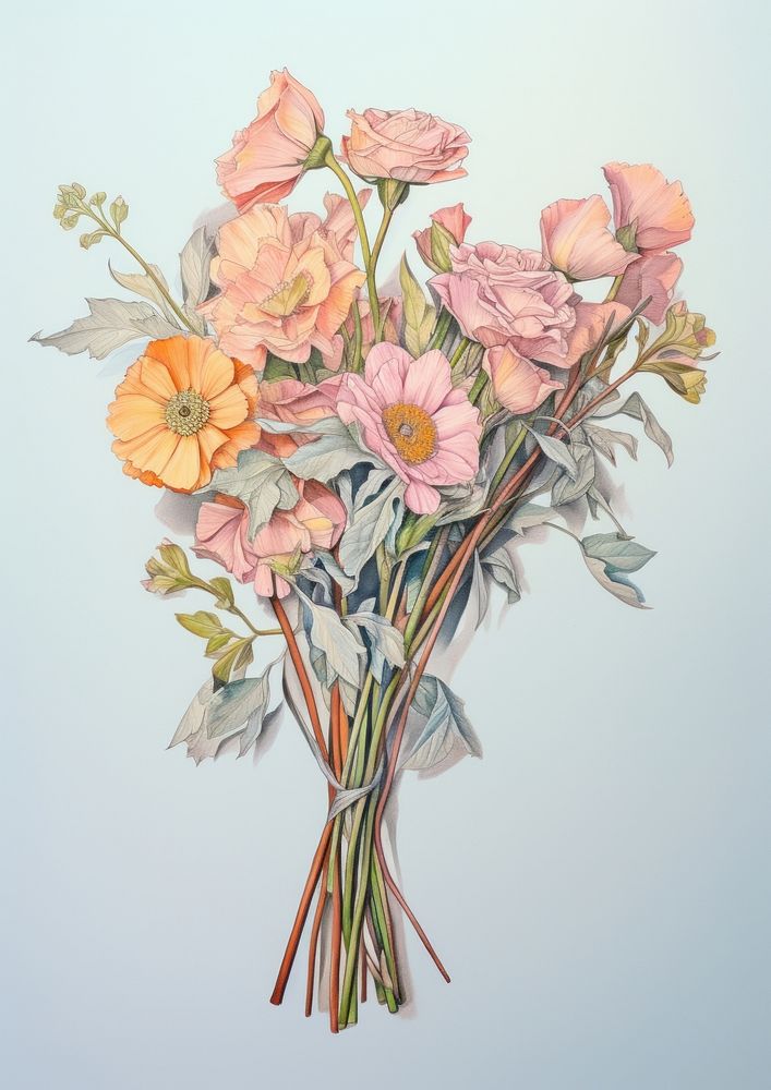 Bouquet drawing painting flower. AI generated Image by rawpixel.