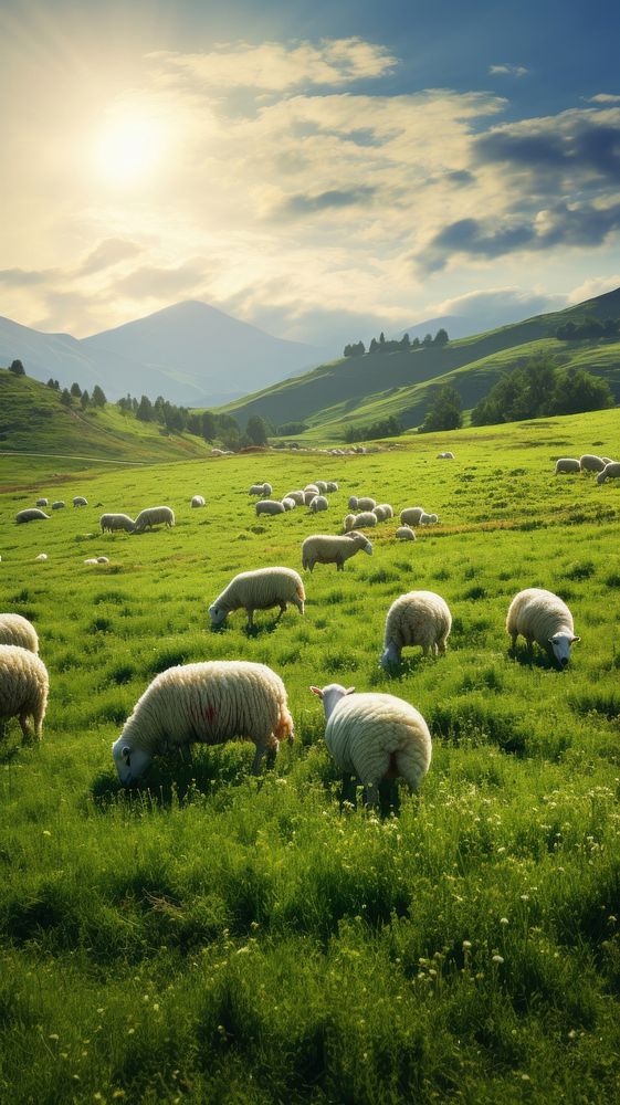  Nature pasture nature sheep. AI generated Image by rawpixel.