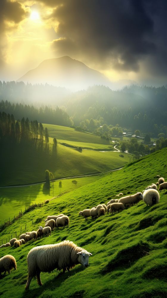  Nature pasture nature sheep. AI generated Image by rawpixel.