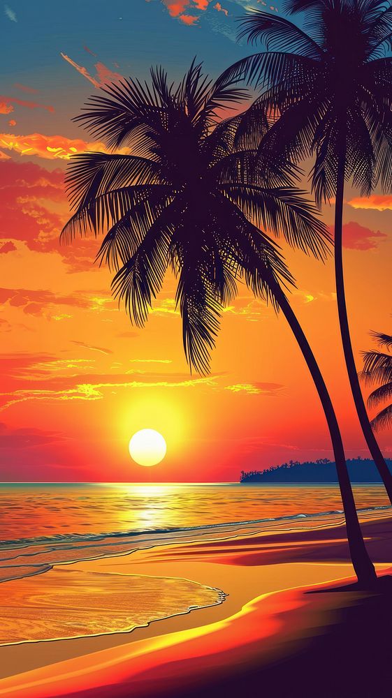 Tropical sunset beach tree.