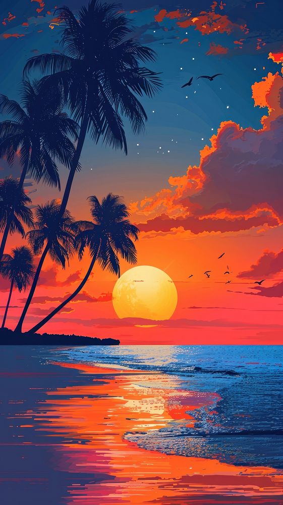 Tropical sunset beach sky.
