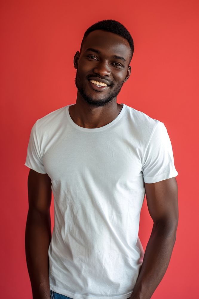 Black African man t-shirt portrait standing.