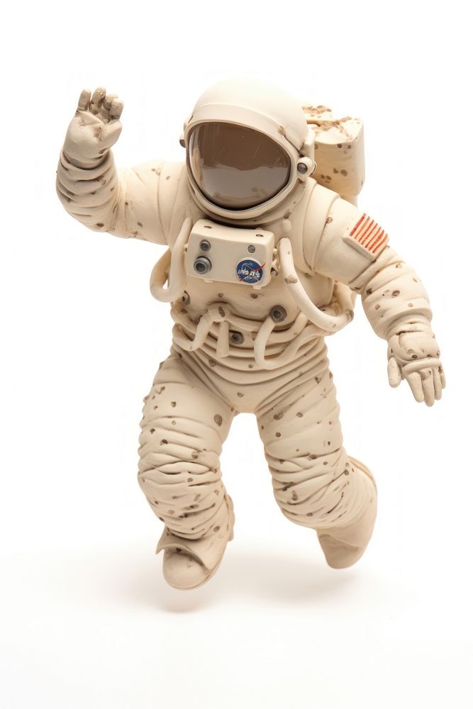 Astronaut made up of clay astronaut white background celebration.