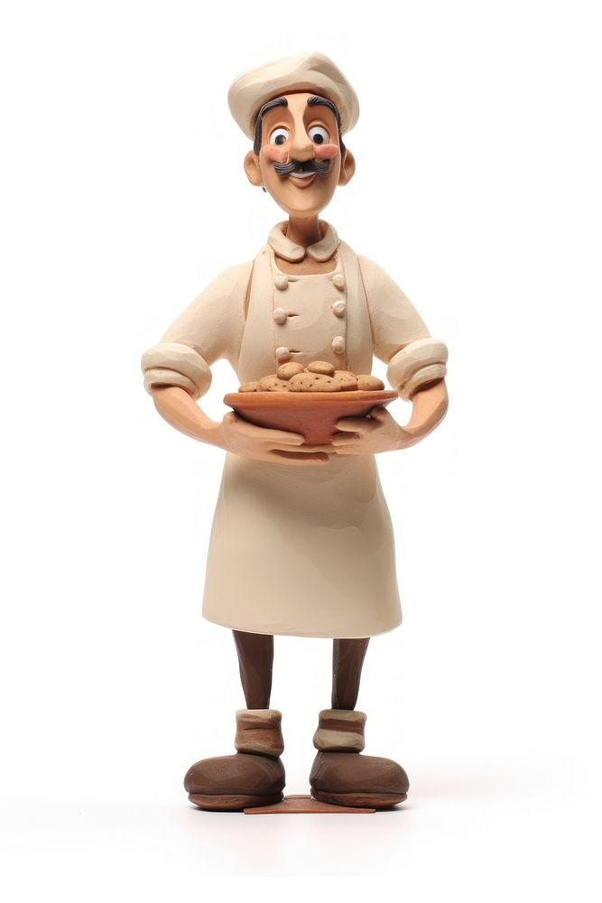 Baker made up of clay figurine toy white background.