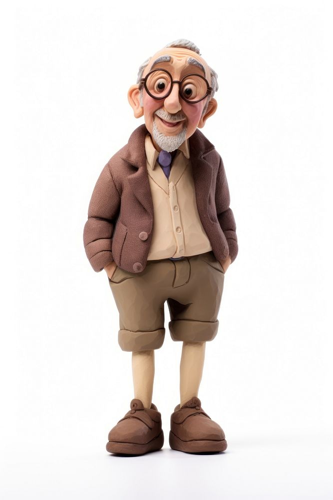 Grandpa made up of clay figurine toy white background.