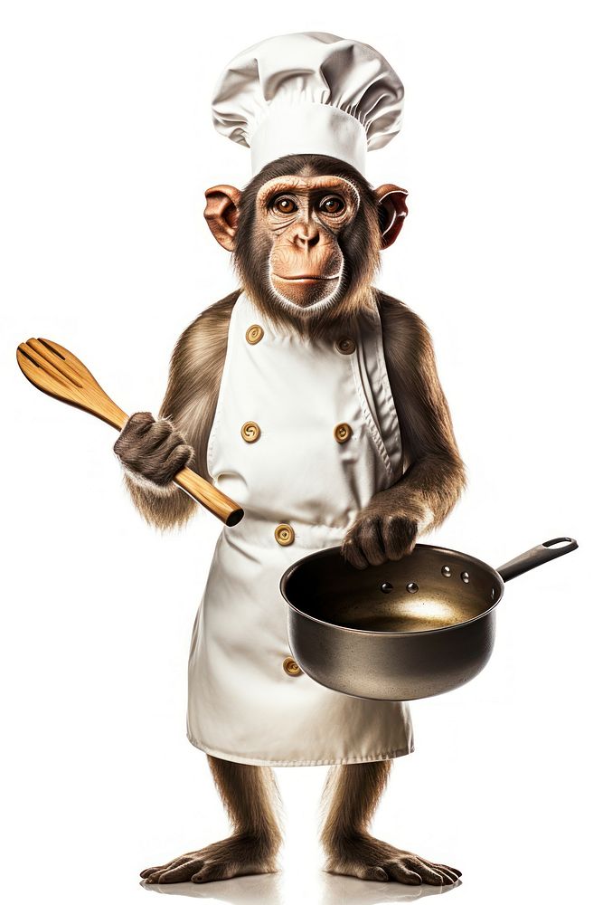 Monkey holding Ladle animal adult chef.