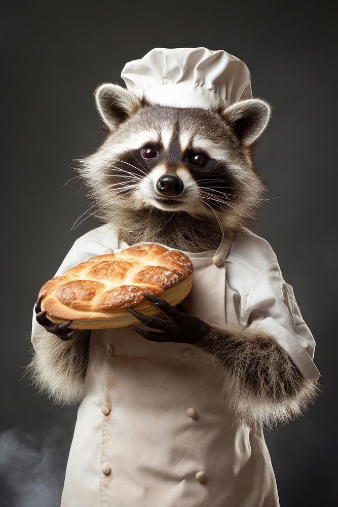 Raccoon holding bakery mammal animal bread.
