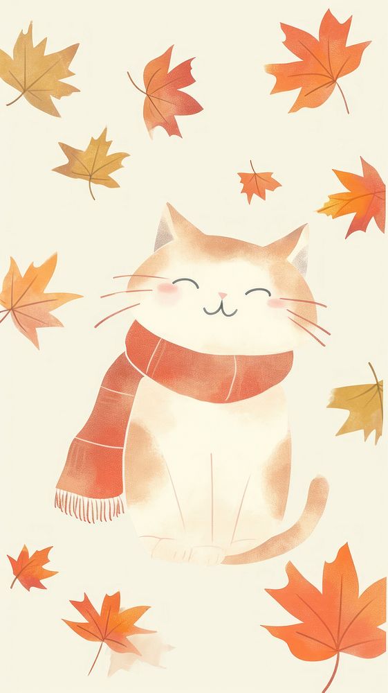 Cat in the autumn season drawing animal plant.
