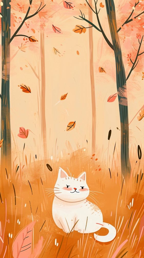 Cat in the autumn season drawing cartoon mammal.