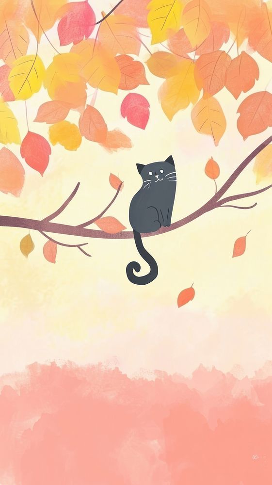 Cat in the autumn season drawing plant leaf.