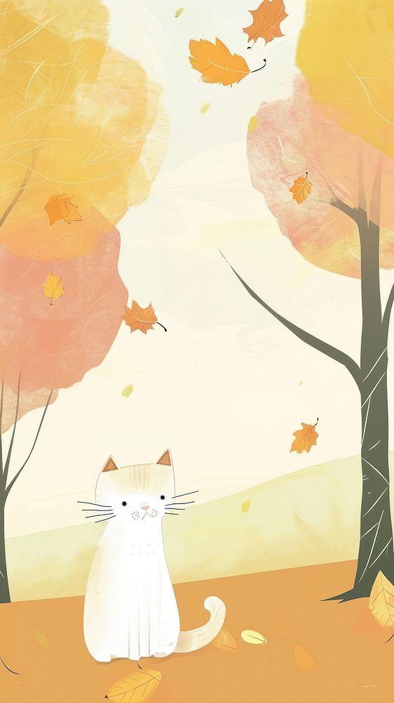 Cat in the autumn season cartoon drawing animal.