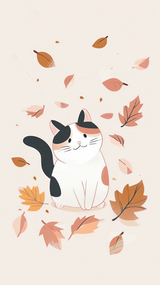 Cat in the autumn season drawing cartoon animal.