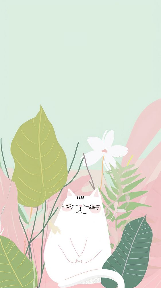 Cat in the garden cartoon drawing plant.