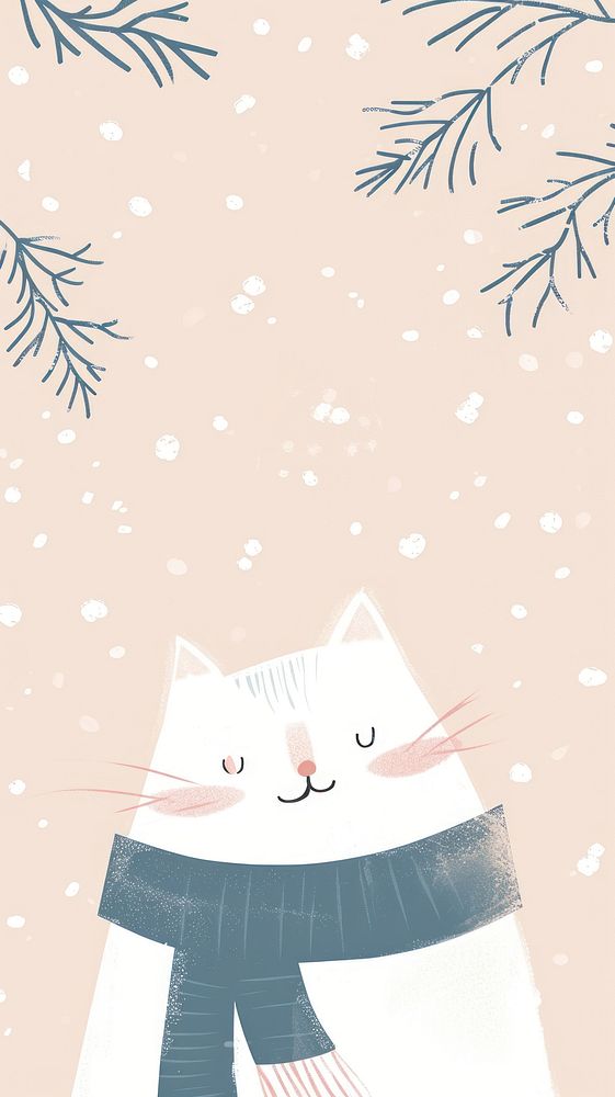 Cat in the winter season pattern drawing sketch.