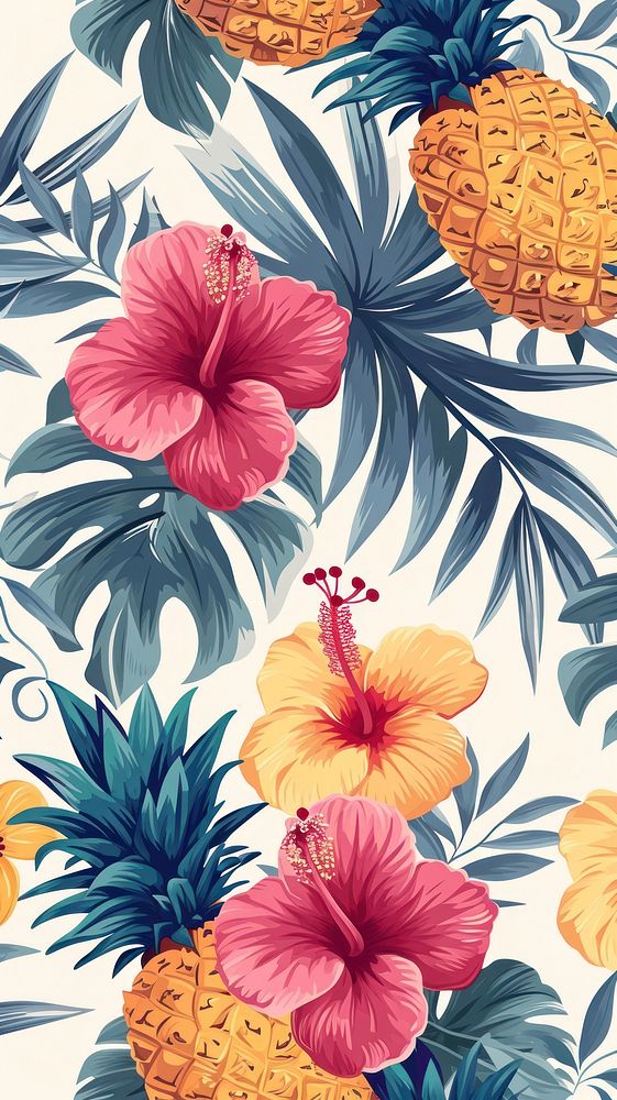 Tropical pineapple hibiscus pattern.