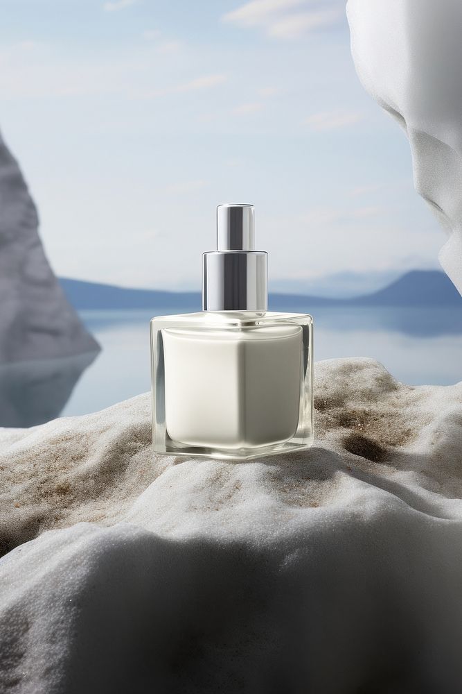 Perfume bottle on a rock
