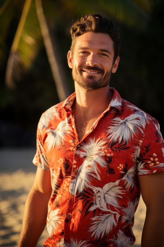 Man with hawaiian shirt portrait nature beach.