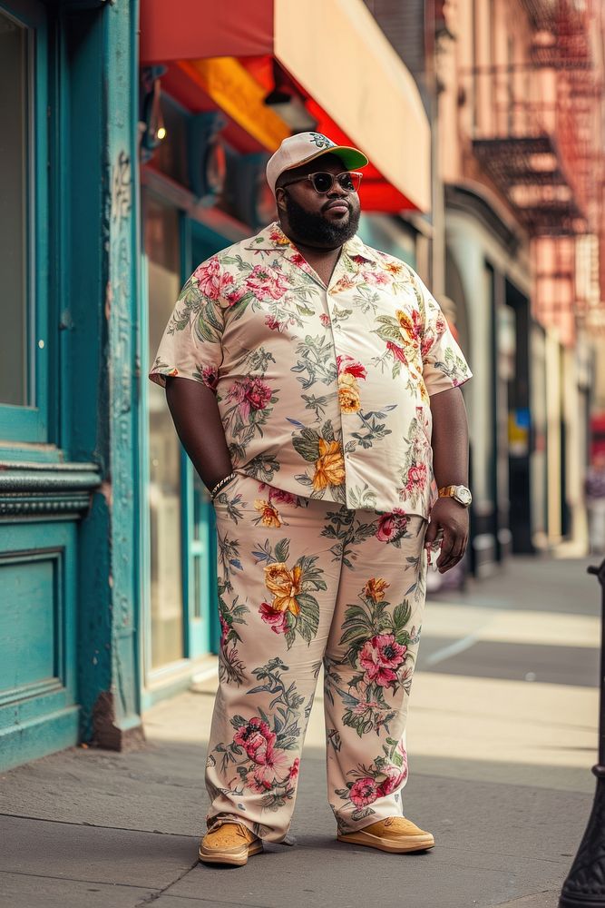 Fat black man fashion standing street adult.