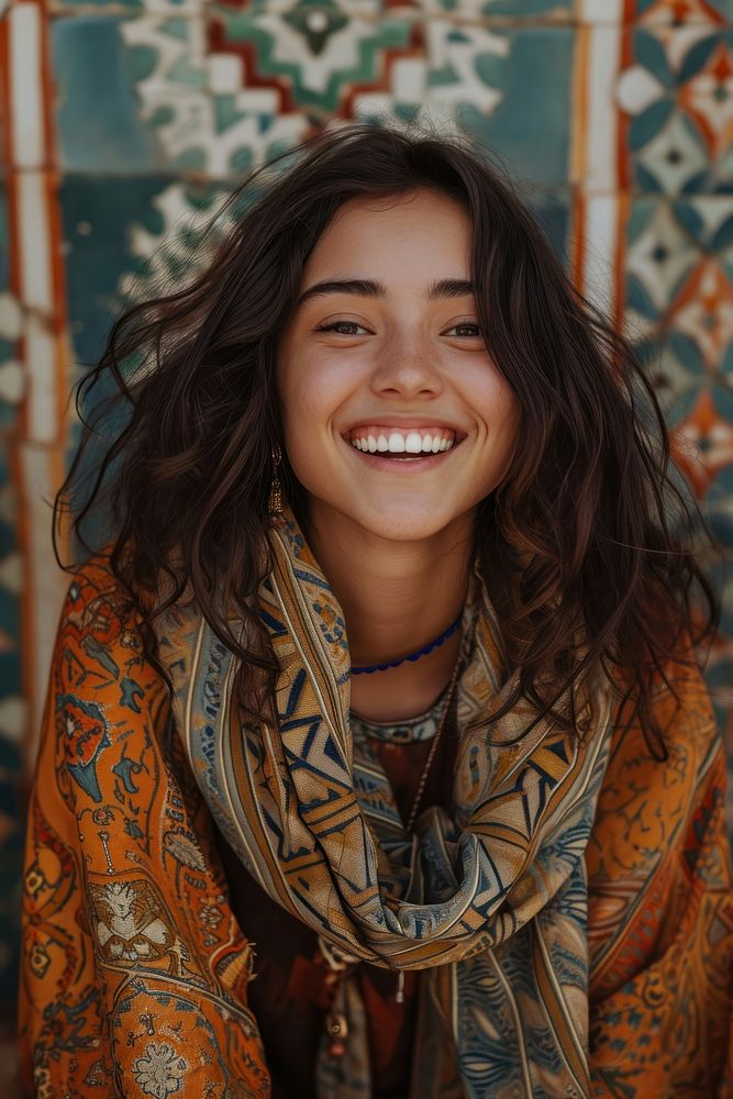 Middle eastern teenager girl smile happy hairstyle.