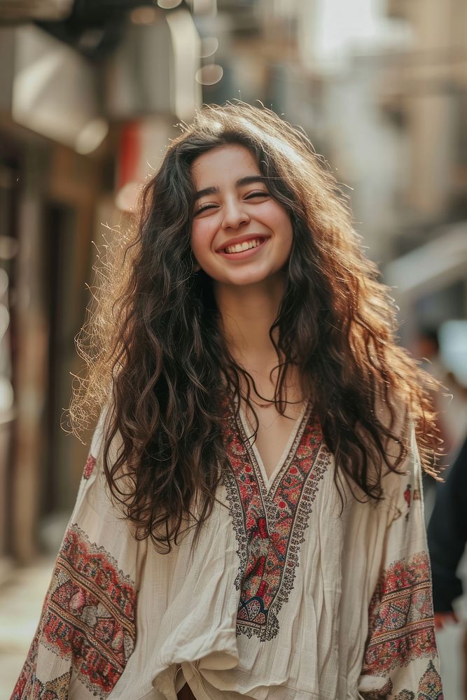 Middle eastern teenager girl laughing smile adult.