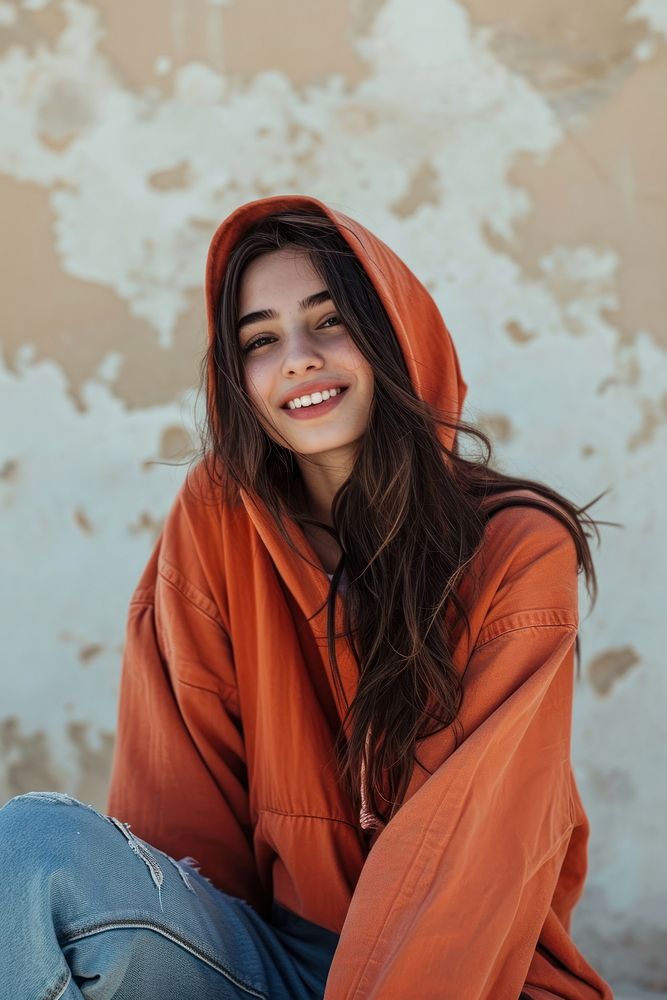 Middle eastern teenager girl adult smile happy.