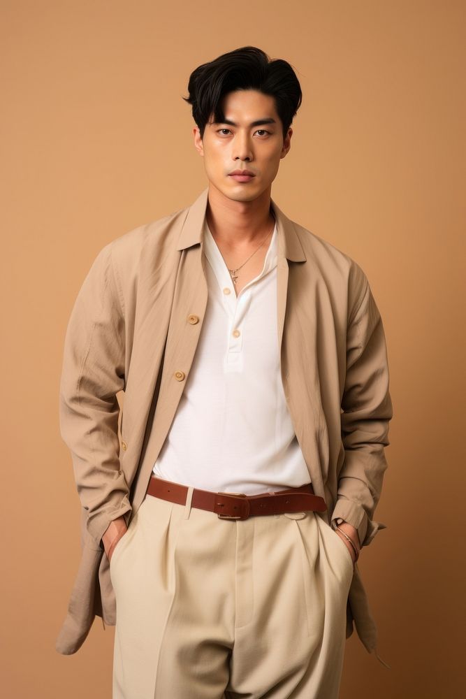 Asian men wear minimal fashionable portrait overcoat adult.