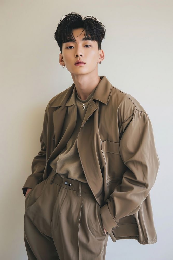 Korean men wear minimal fashionable portrait photo coat.