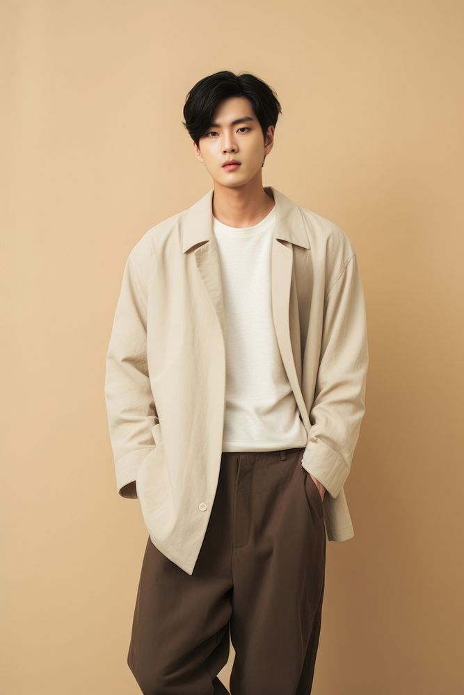 Korean men wear minimal fashionable portrait adult coat.