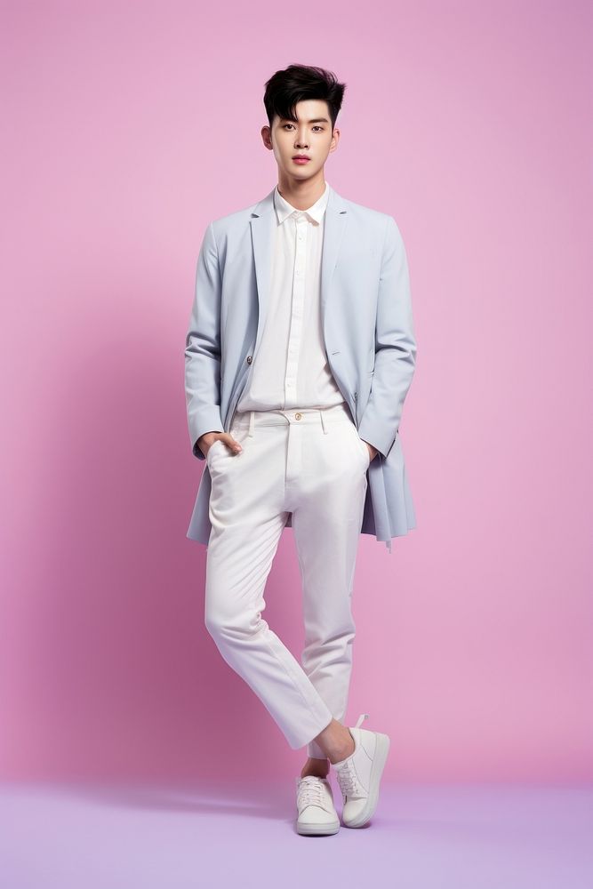 Korean men wear pastel fashionable footwear adult studio shot.