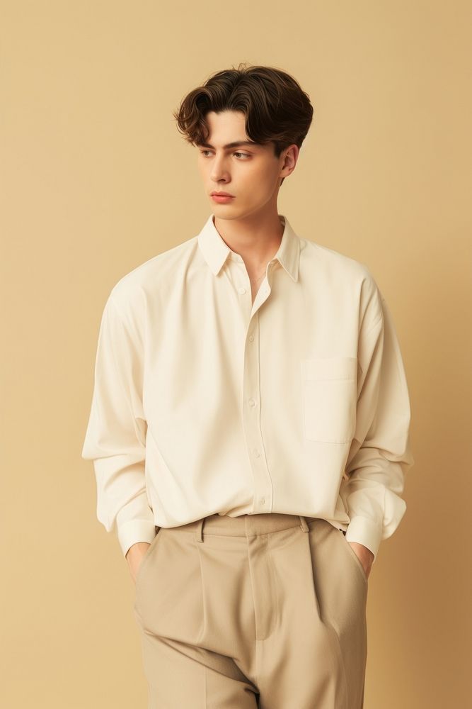 Men wear minimal fashionable blouse adult studio shot.