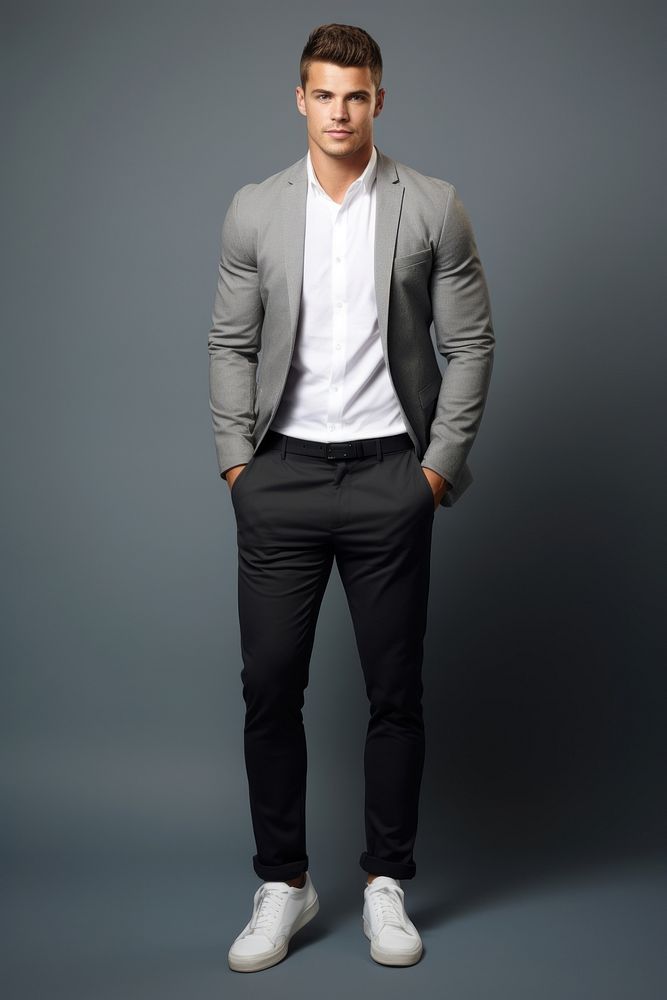 Men wear minimal fashionable tuxedo adult studio shot.