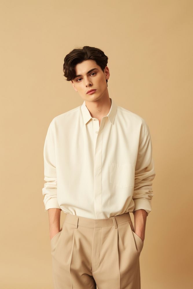 Men wear minimal fashionable shirt adult studio shot.