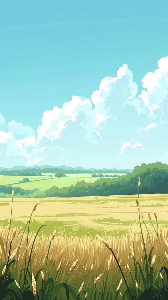 Field and pastel blue sky agriculture landscape grassland.