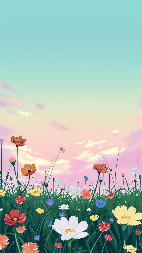 Flowers meadow and pastel sky backgrounds outdoors nature.
