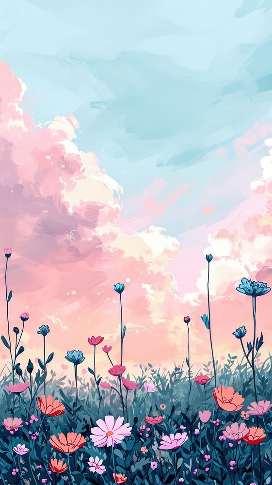 Flowers meadow and pastel sky backgrounds outdoors blossom.
