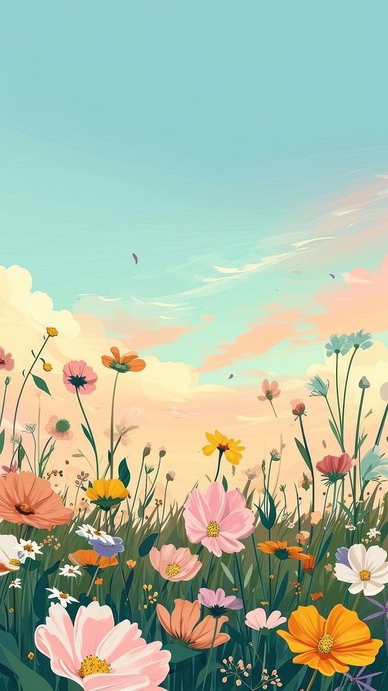 Flowers meadow and pastel sky backgrounds outdoors nature.