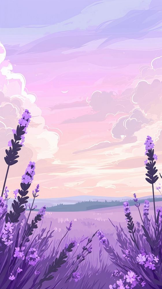 Lavender meadow and pastel sky landscape outdoors nature.