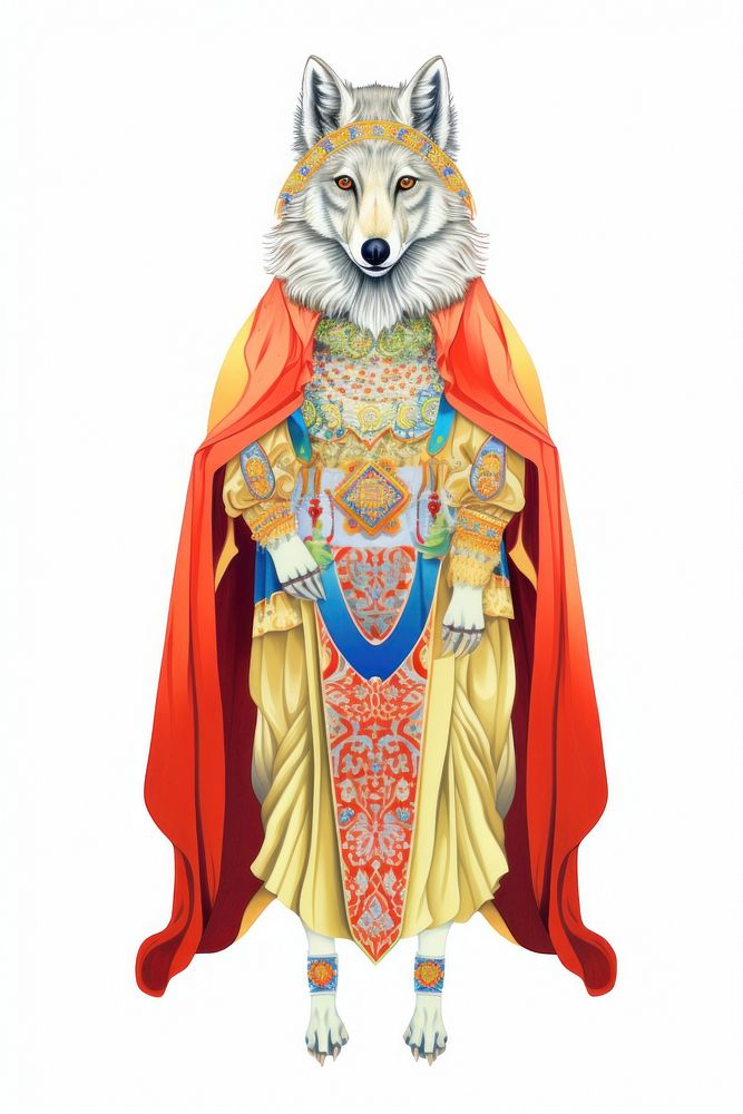 Female wolf costume art white background.